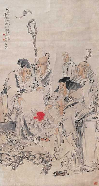 李芳园 1923年作 五寿同福 立轴